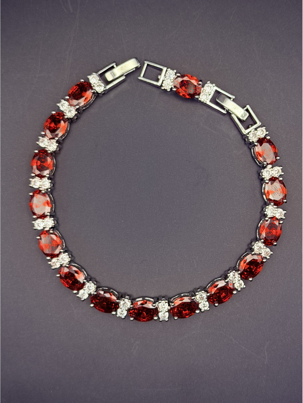 candy+clover elite burnt orange red crystal 14k white gold plated bracelet